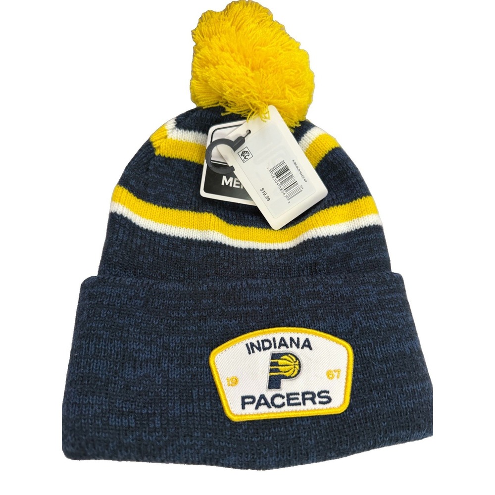 Indiana Pacers Beanie Hat NWT NBA Pom Knit Cuffed 1967 Retro Patch Navy Gold